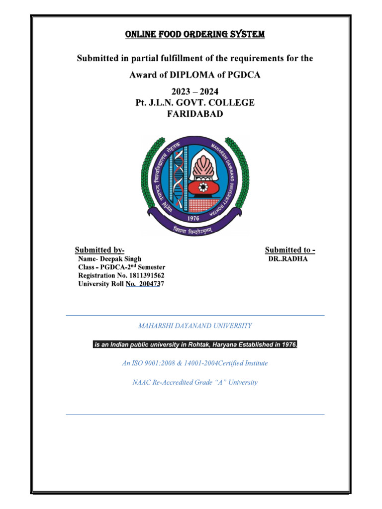 Online Food Ordering System Project | PDF