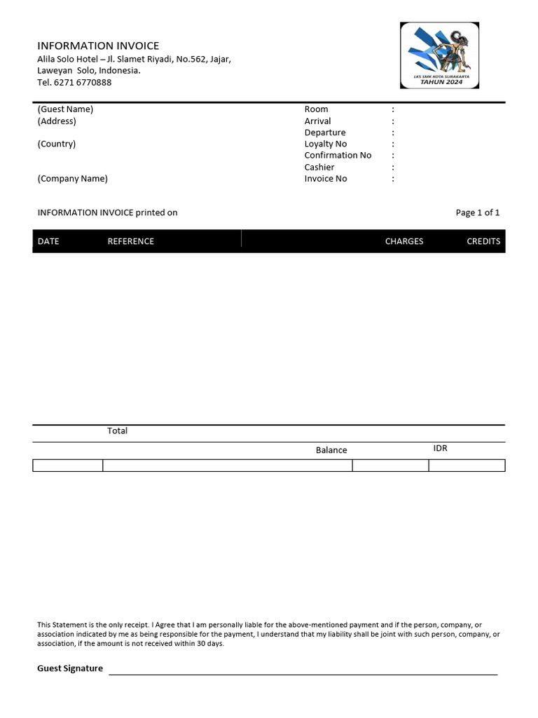 Hotel Invoice Format Example | PDF