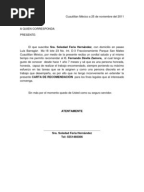 CARTA DE RECOMENDACIÓN formato