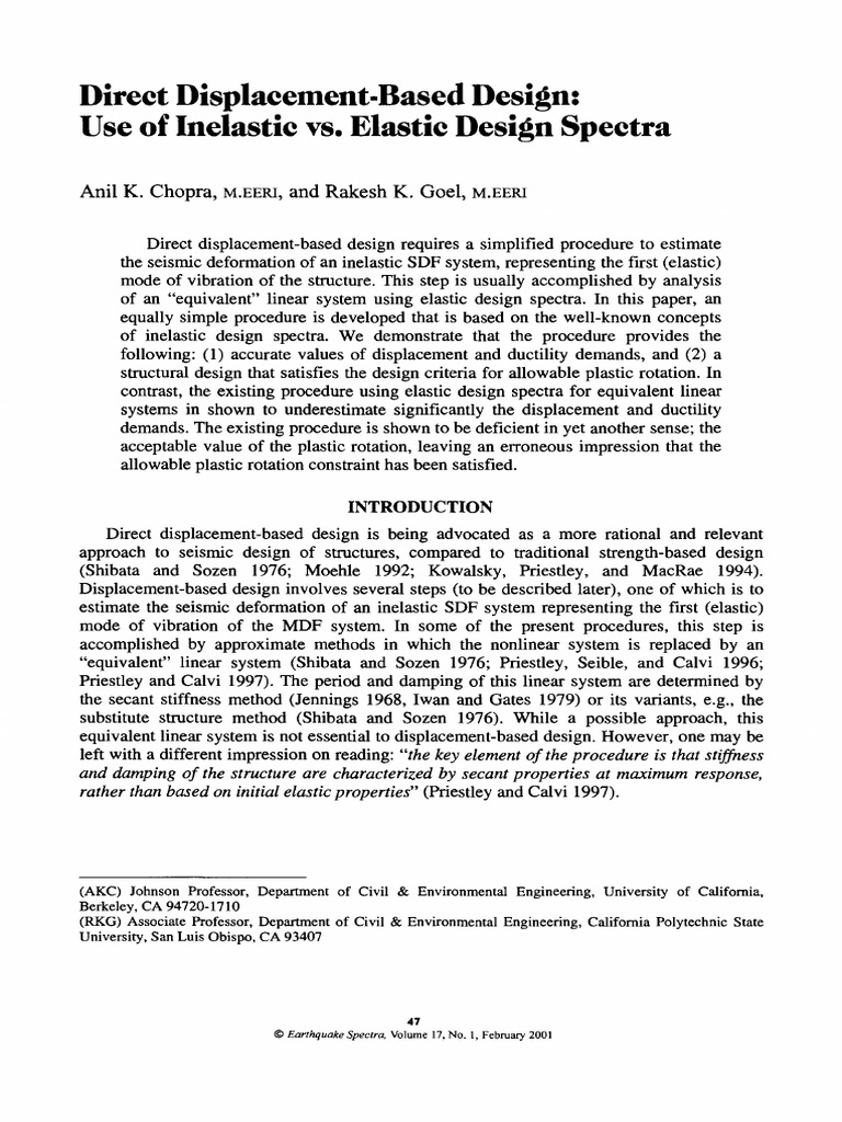 DDBD Use of Inelastic vs. Elastic Design Spectra Chopra Goel | PDF ...