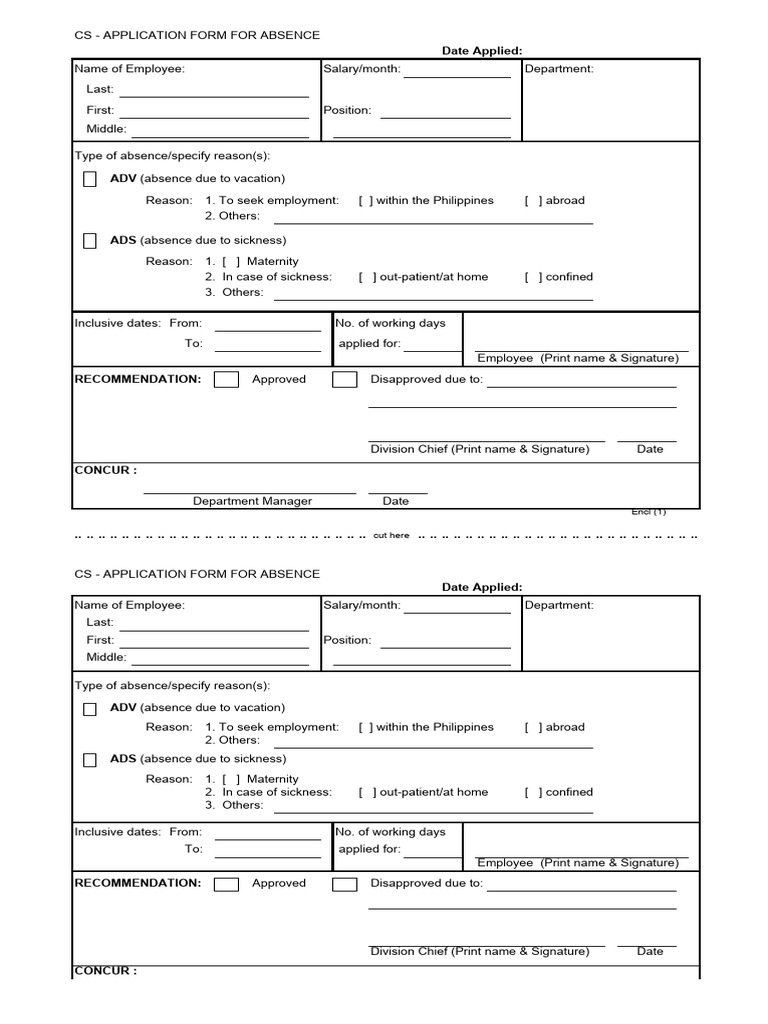 CS LEAVEFORM | PDF | Employment | Labor Relations