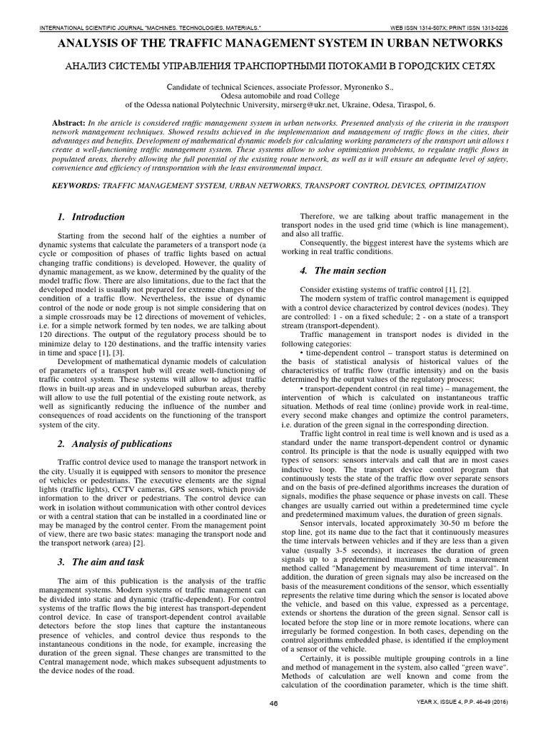 Urban Traffic Management System Analysis | PDF | Traffic | Transport