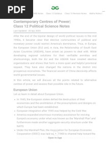 Contemporary Centres of Power - Class 12 Political Science Notes