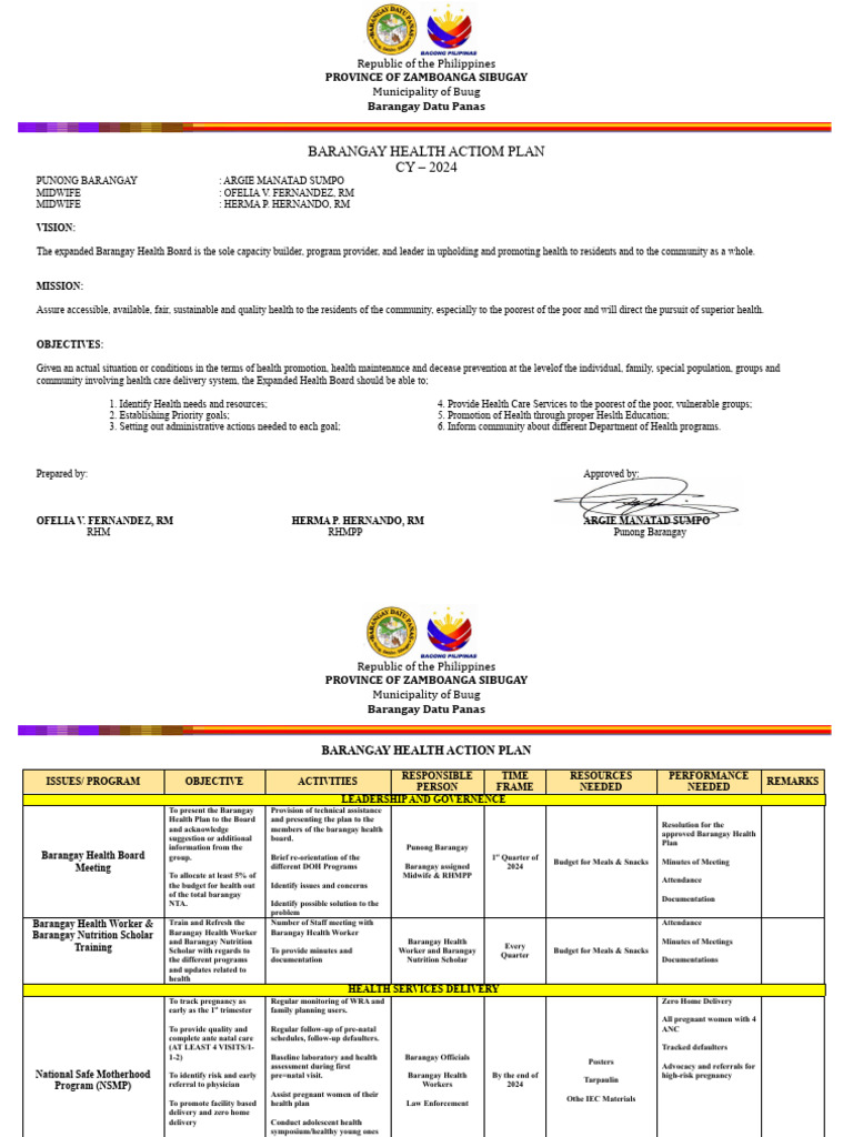 Barangay Health Actiom Plan | PDF | Sanitation | Pregnancy