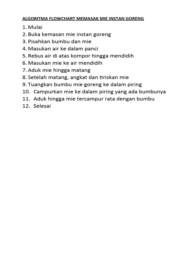 Algoritma Flowchart Memasak Mie Instan Goreng | PDF