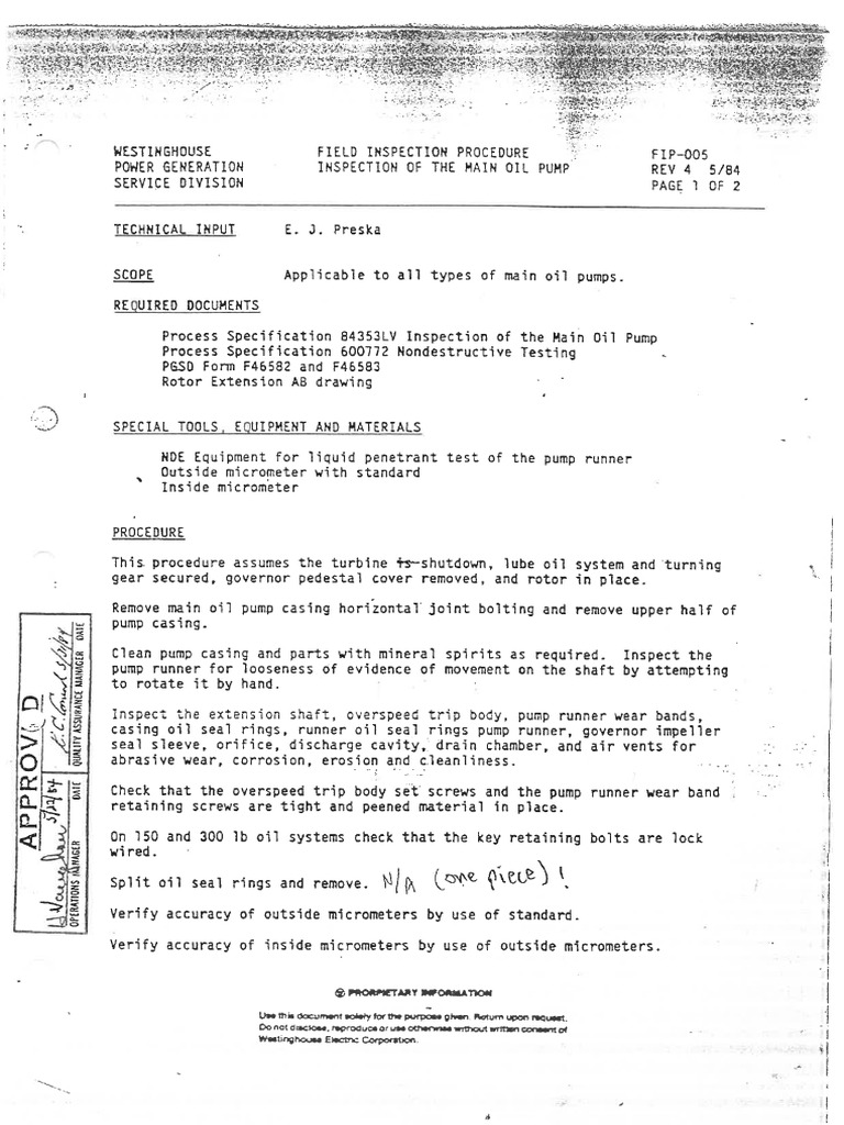 (Field Inspection Procedure M05 FIP-005) Inspection of the Main Oil ...