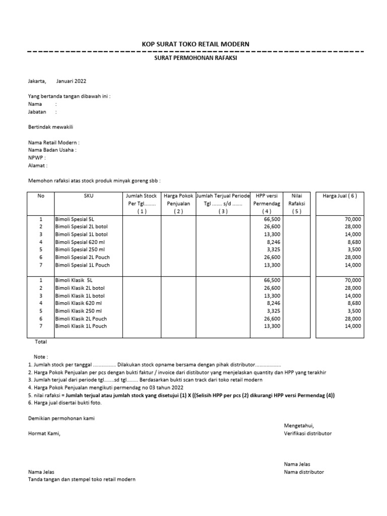 Permohonan Rafaksi Produk Minyak Goreng | PDF