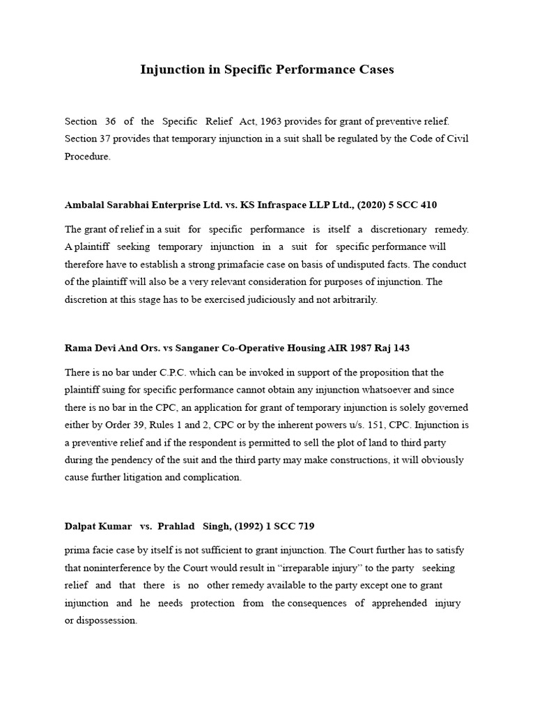 Injunction in Specific Performance Act | PDF | Lawsuit | Injunction