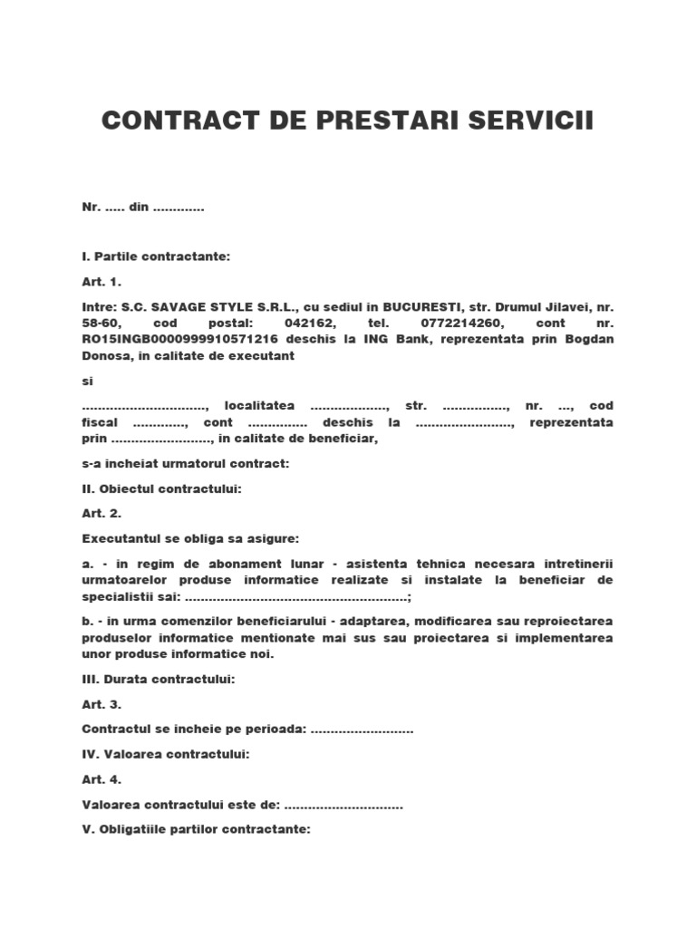 Contract de Prestari Servicii Pentru Activitati de Informatica | PDF
