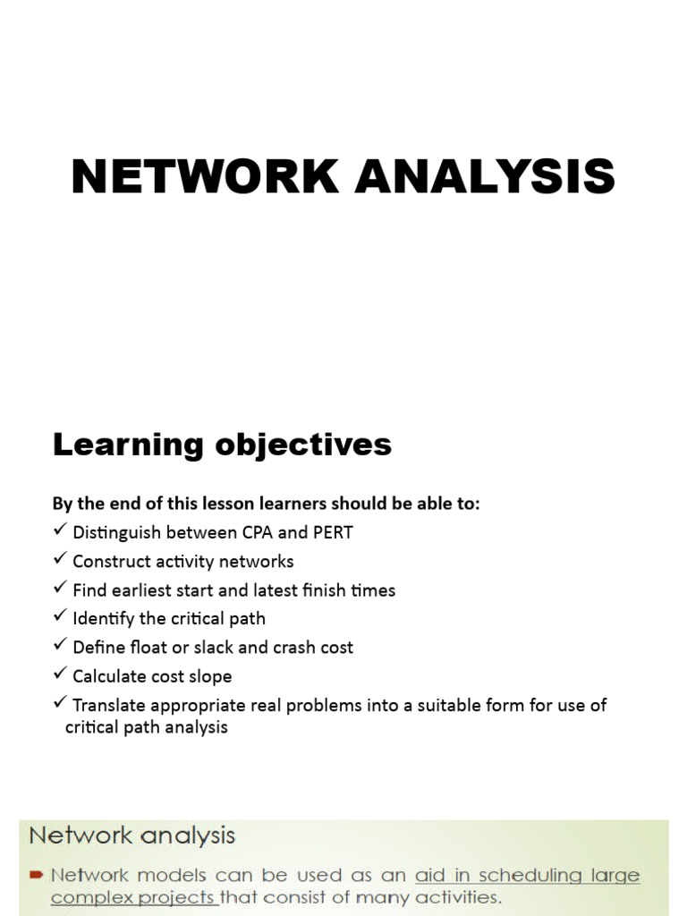 Network Analysis: CPA and PERT Guide | PDF | Art | Computers