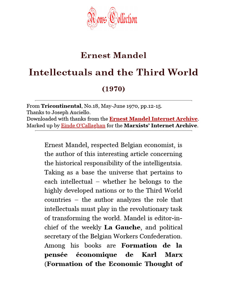 (Mandel) Intellectuals and The Third World | PDF | Marxism | Capitalism