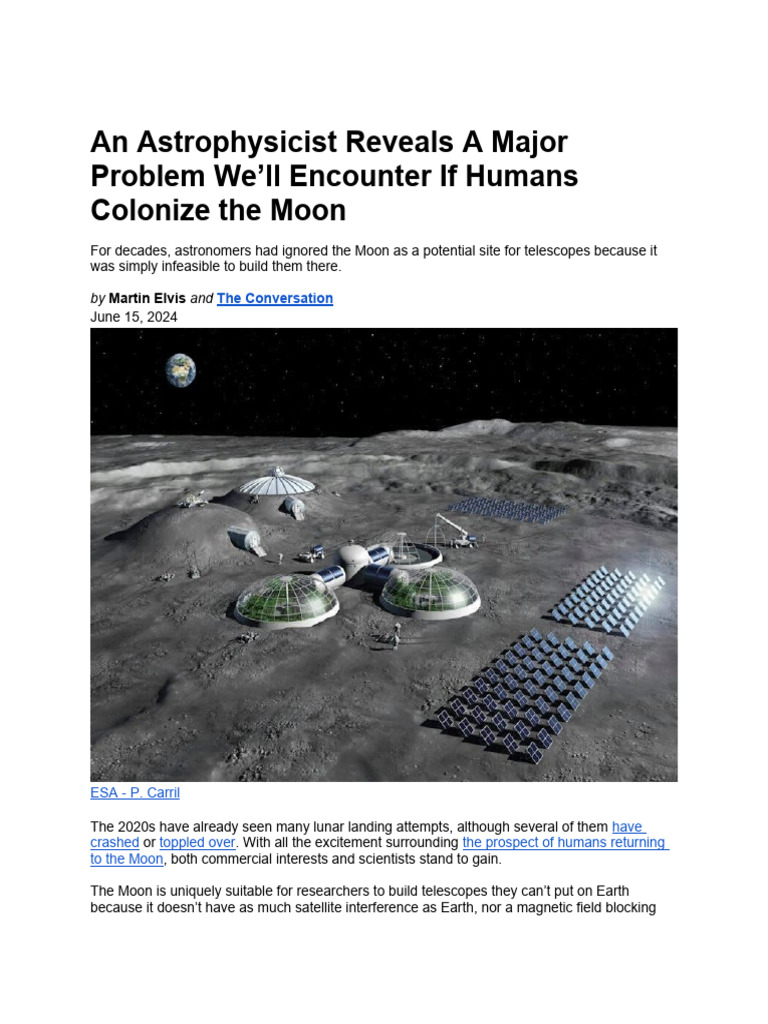 Moon Colonization Challenges | PDF