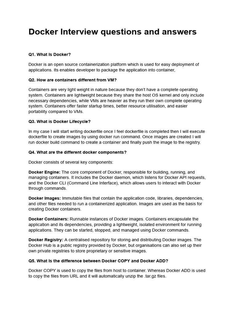 Docker Interview Questions & Answers | PDF | Operating System | Command ...