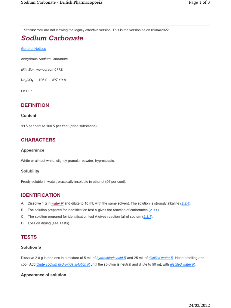 Sodium Carbonate - BP2022 | PDF | Solubility | Sodium Carbonate