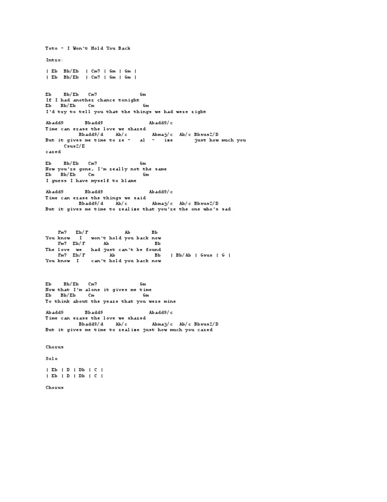 Toto - I Wont Hold You Back | PDF