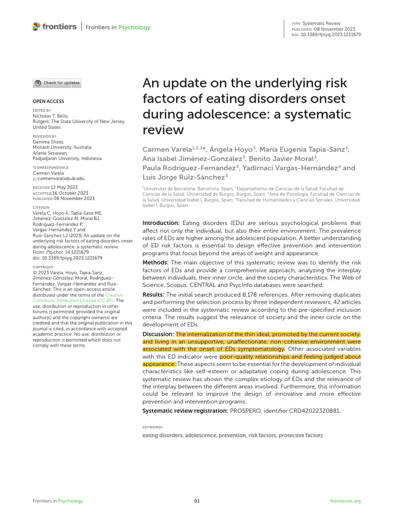 An Update On The Underlying Risk Factors of Eating Disorders Onset ...