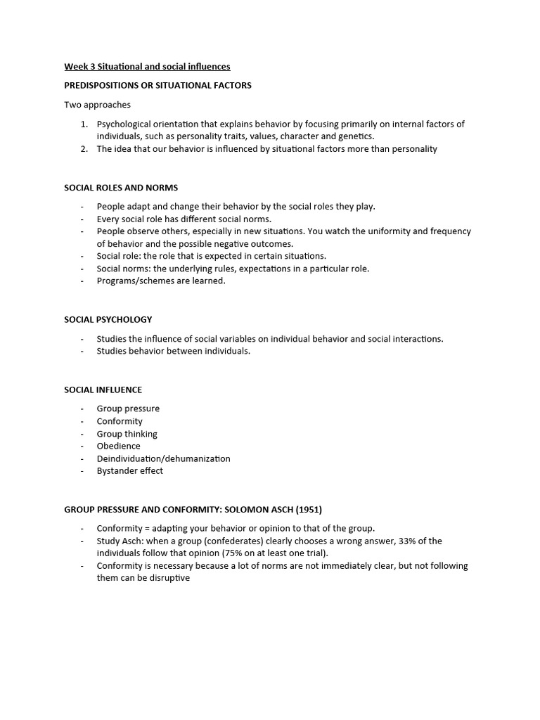 Week 3 situational and social influences pdf conformity obedience