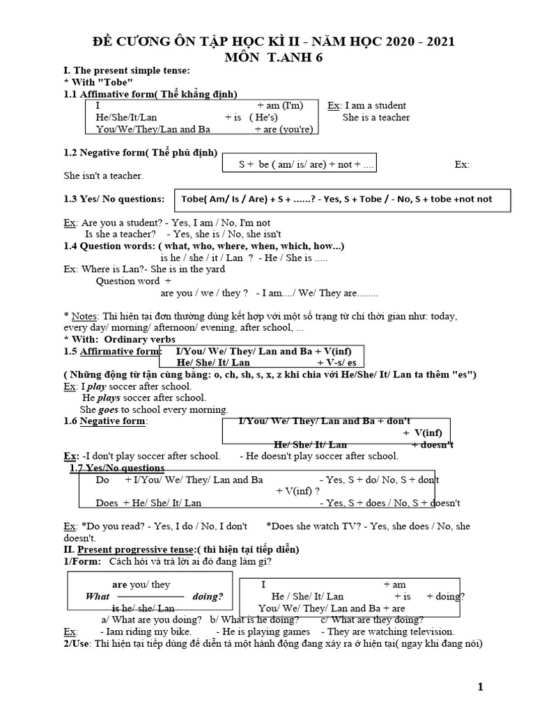 De Cuong On Tap Tieng Anh Lop 6 Hoc Ky 2 | PDF