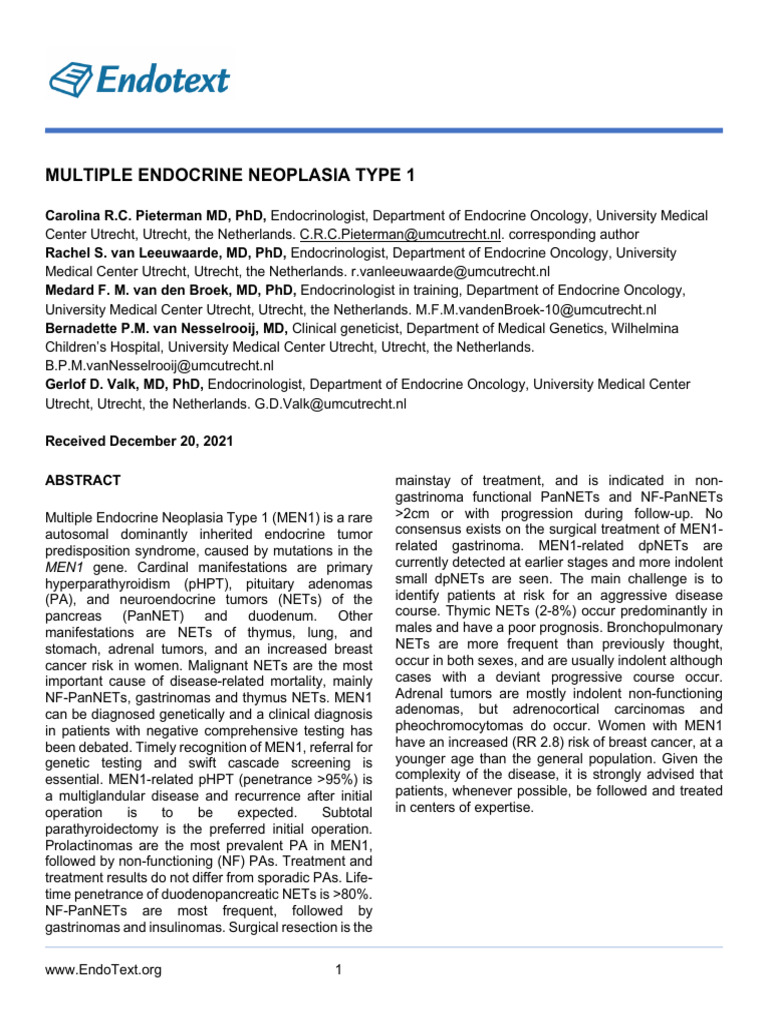 Multiple Endocrine Neoplasia Type 1 | PDF | Medical Imaging | Diseases ...