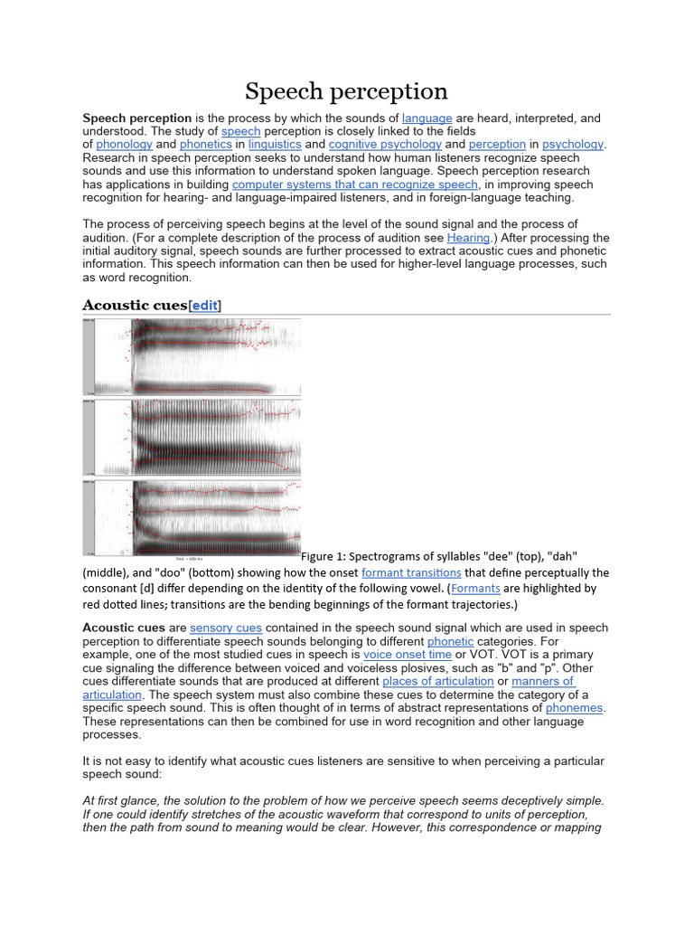Acoustic & Perceptual Cues For Noun and Verb Production | PDF | Speech ...