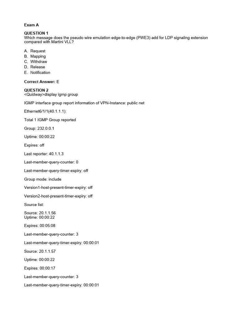 Exam A | PDF | Virtual Private Network | Networking