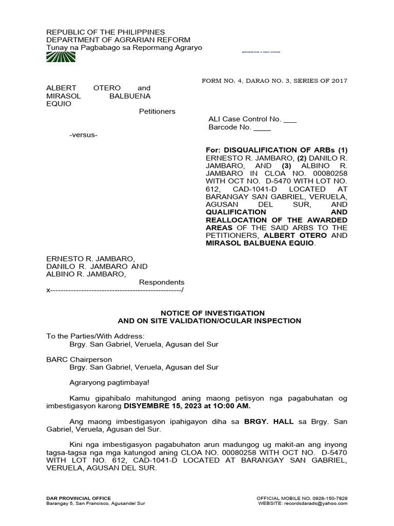 ALI FORM NO. 04 (Notice of Investigation) | PDF