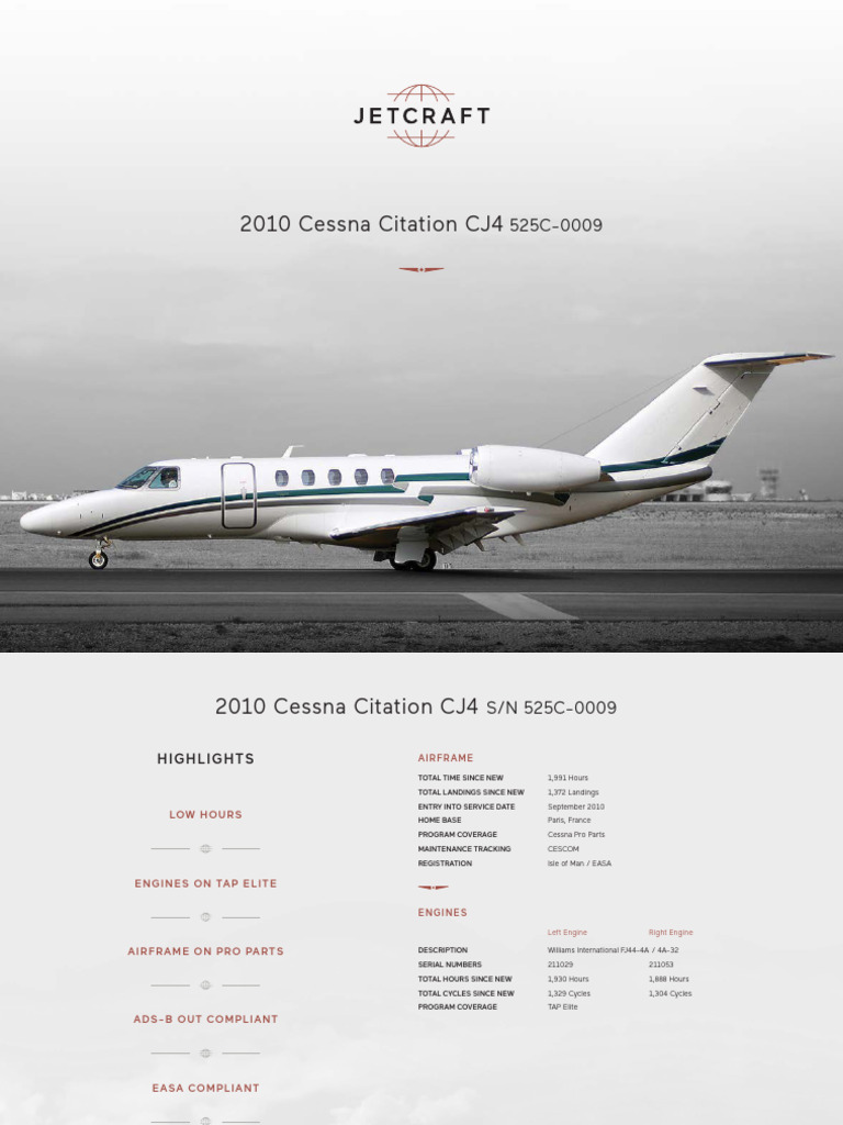 2010 Cessna Citation Cj4 Sn 525c 0009 Available Through Jetcraft