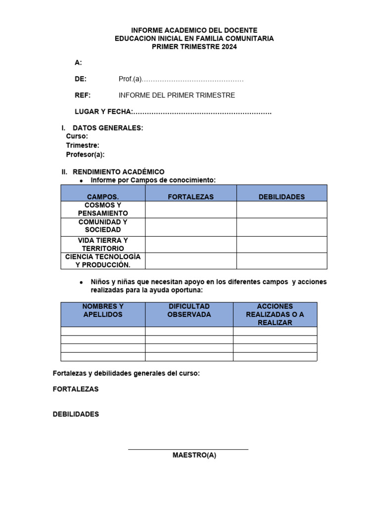 Informe Académico 1er Trimestre | PDF | Maestros