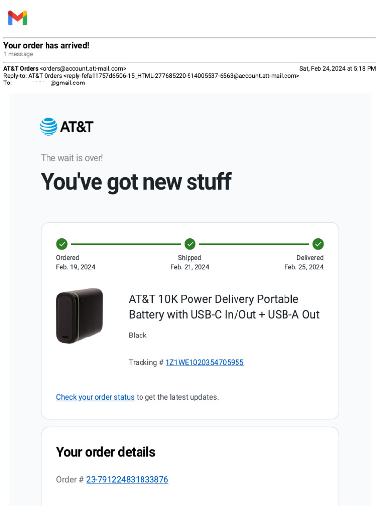 Gmail your order has arrived att pdf