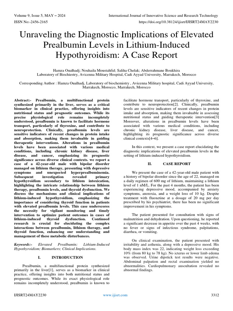 Unraveling the diagnostic implications of elevated prealbumin levels in