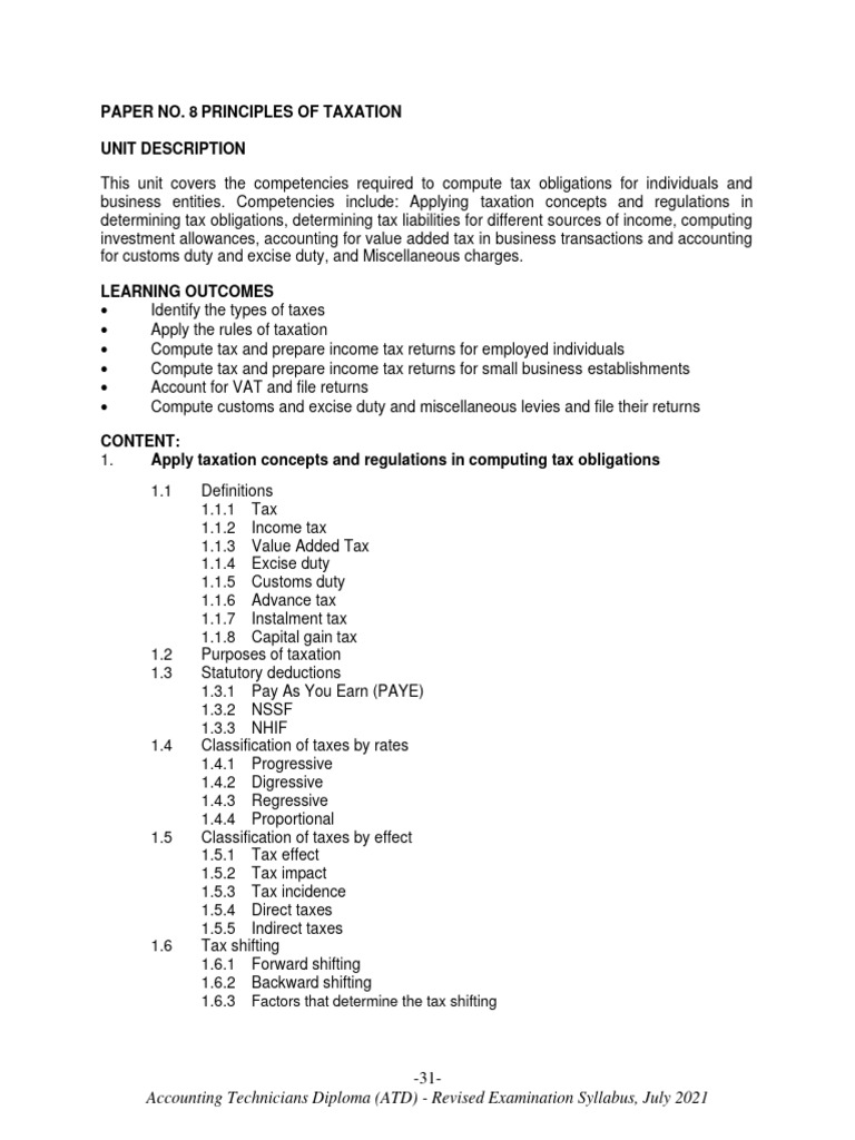 ATD Syllabus July 2021 - Removed | PDF | Taxes | Value Added Tax