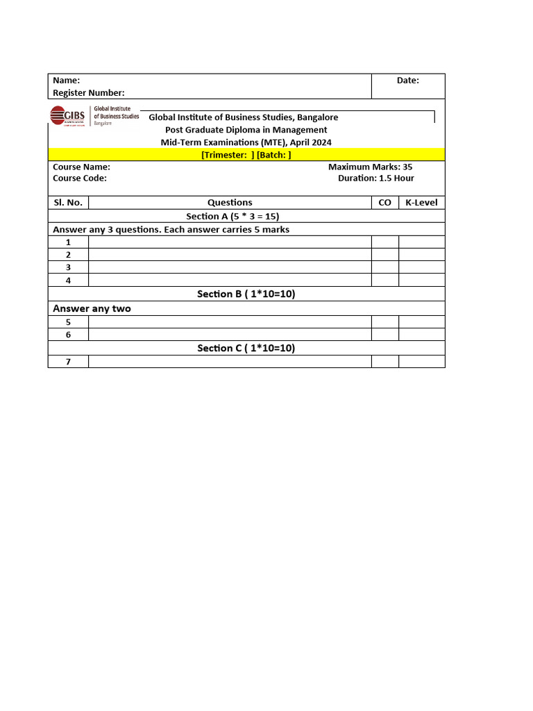 PGDM Mid-Term Exam Format April 2024 | PDF