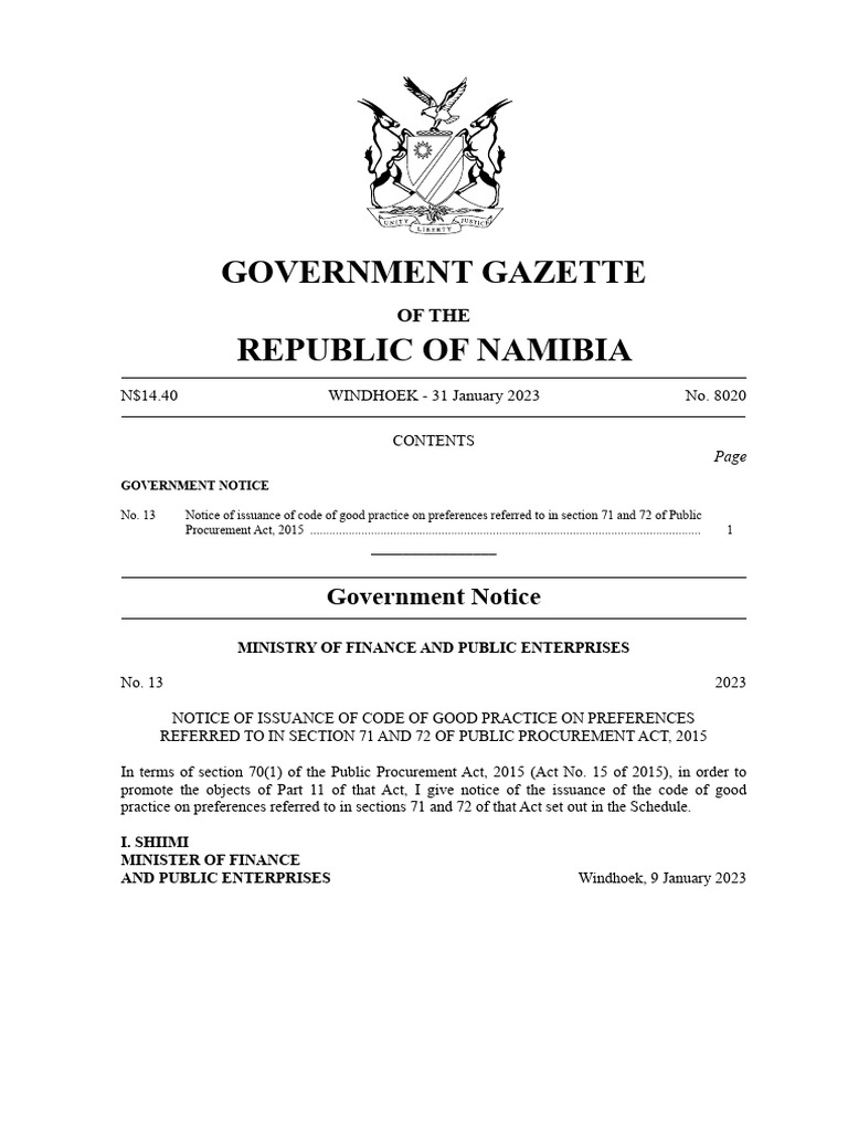 Namibia's Code of Good Practice 2023 | PDF | Procurement | Namibia