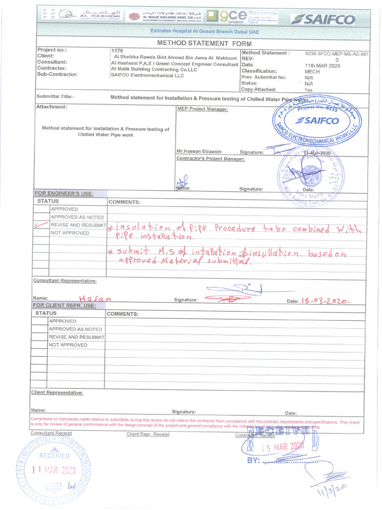 MsAc001 Installation and Pressure Test of Chilled Water Pipes PDF