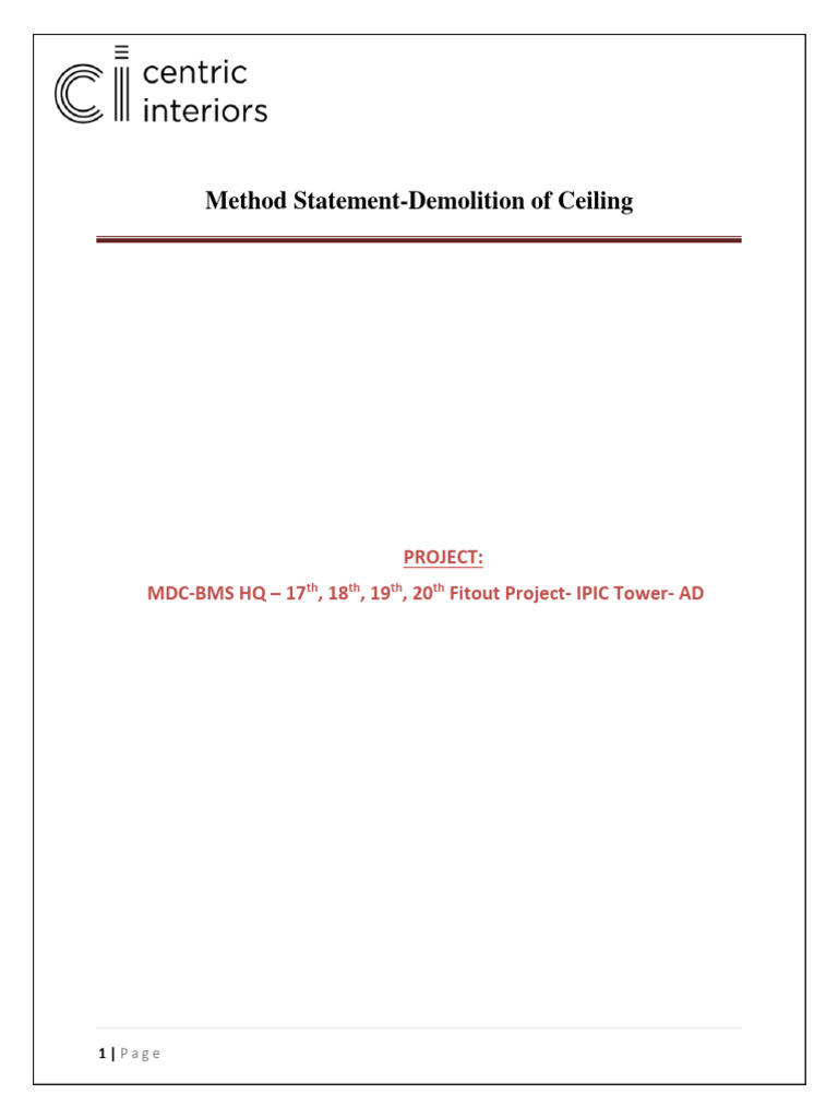 Ceiling Demolition Method Statement | PDF | Personal Protective ...