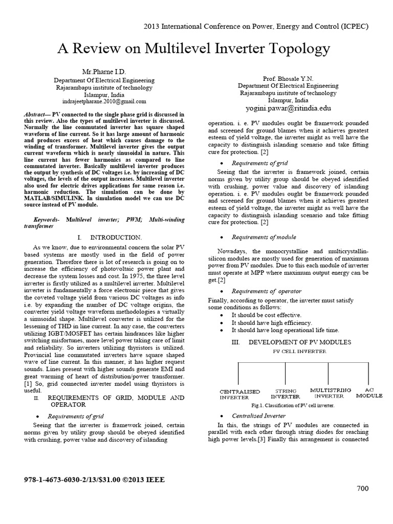 A Review On Multilevel Inverter Topology | PDF | Power Inverter ...