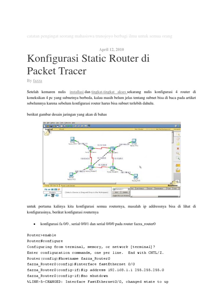 Static Router Configuration in Packet Tracer | PDF | Router (Computing ...