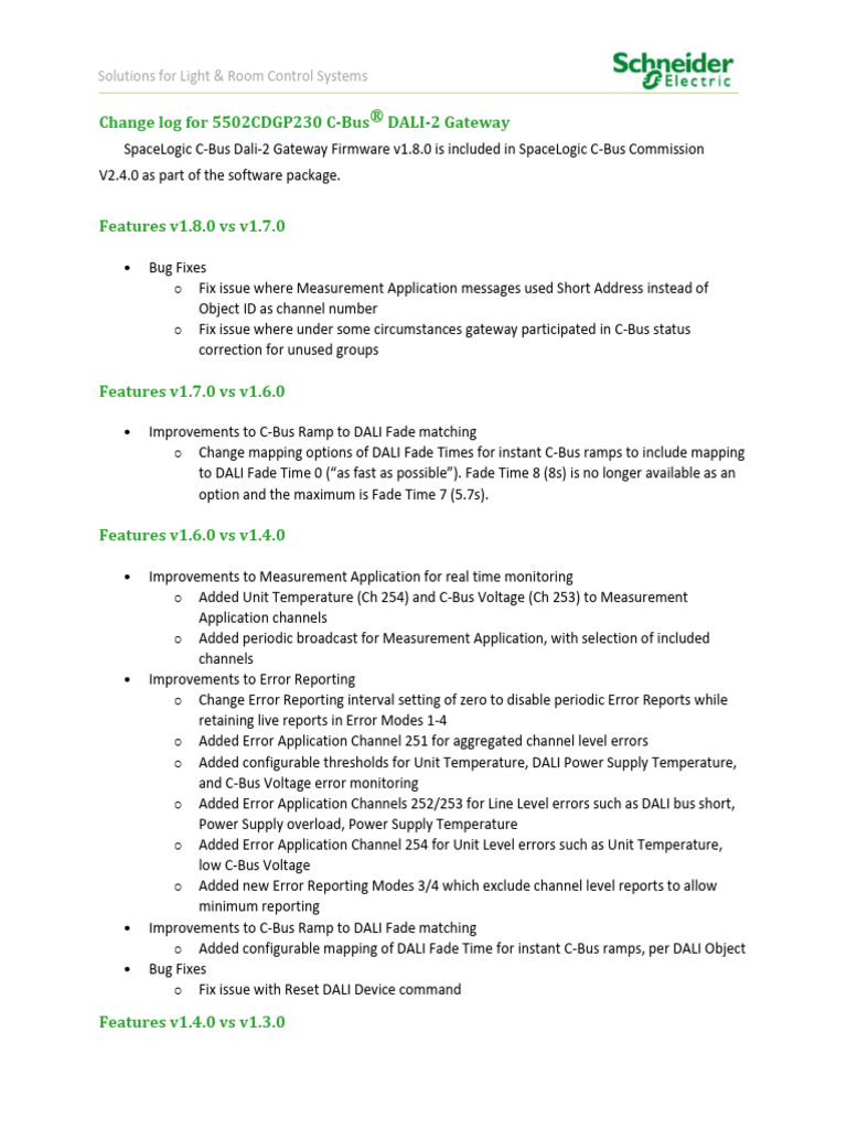 Release Notes SpaceLogic C-Bus DALI-2 Gateway | PDF