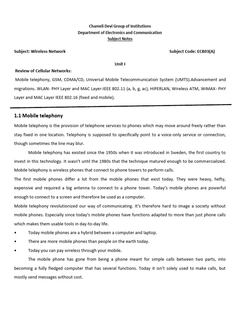 EC803 Unit I Notes - 1708339717 | PDF | Ieee 802.11 | 4 G