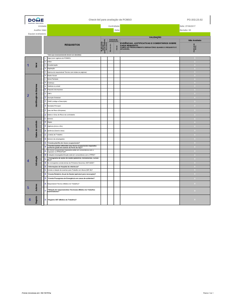 Check-list Avaliação PCMSO 2024 | PDF