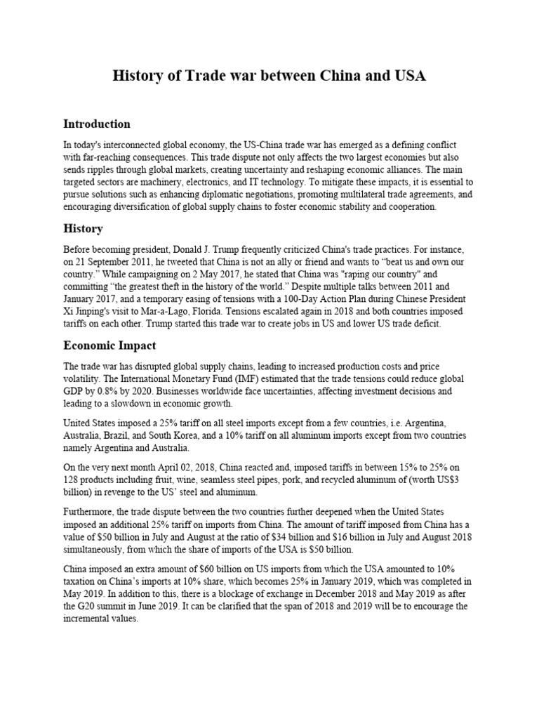 History of Trade War Between China and USA | PDF | Economies ...