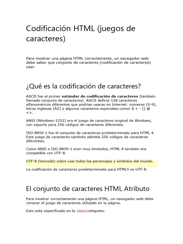 Codificación HTML (Juegos de Caracteres) | PDF | Codificación de ...