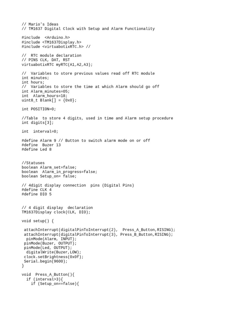 TM1637 Digital Clock with Alarm Setup | PDF | Computer Programming ...