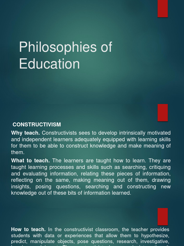 Educational Philosophies Overview | PDF | Constructivism (Philosophy Of ...