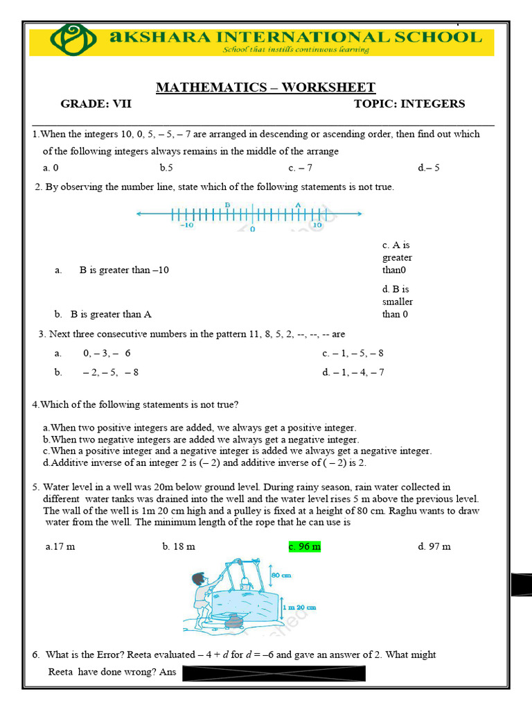 Mathematics - Worksheet | PDF | Integer | Arithmetic
