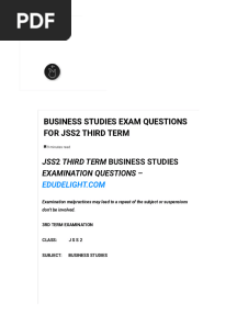 Business Studies Exam Questions For JSS2 Third Term