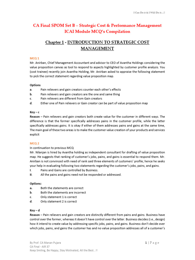 SPOM Set B MCQs by CA Manan Pujara | PDF | Disruptive Innovation | Pricing