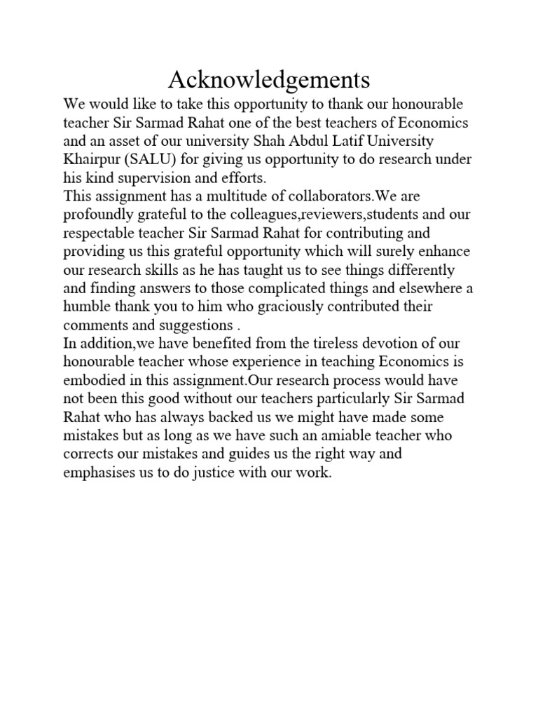 Acknowledgements for Research Assignment | PDF | Lifestyle