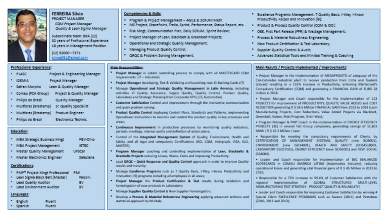 1 Profissional Resume - Project Manager - Silvio Ferreira May21 | PDF ...