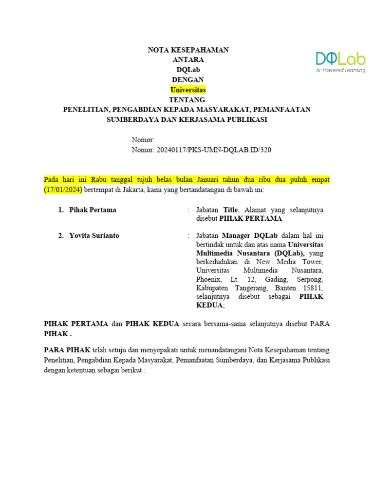 Draft MoU | PDF | Bisnis | Ilmu Sosial